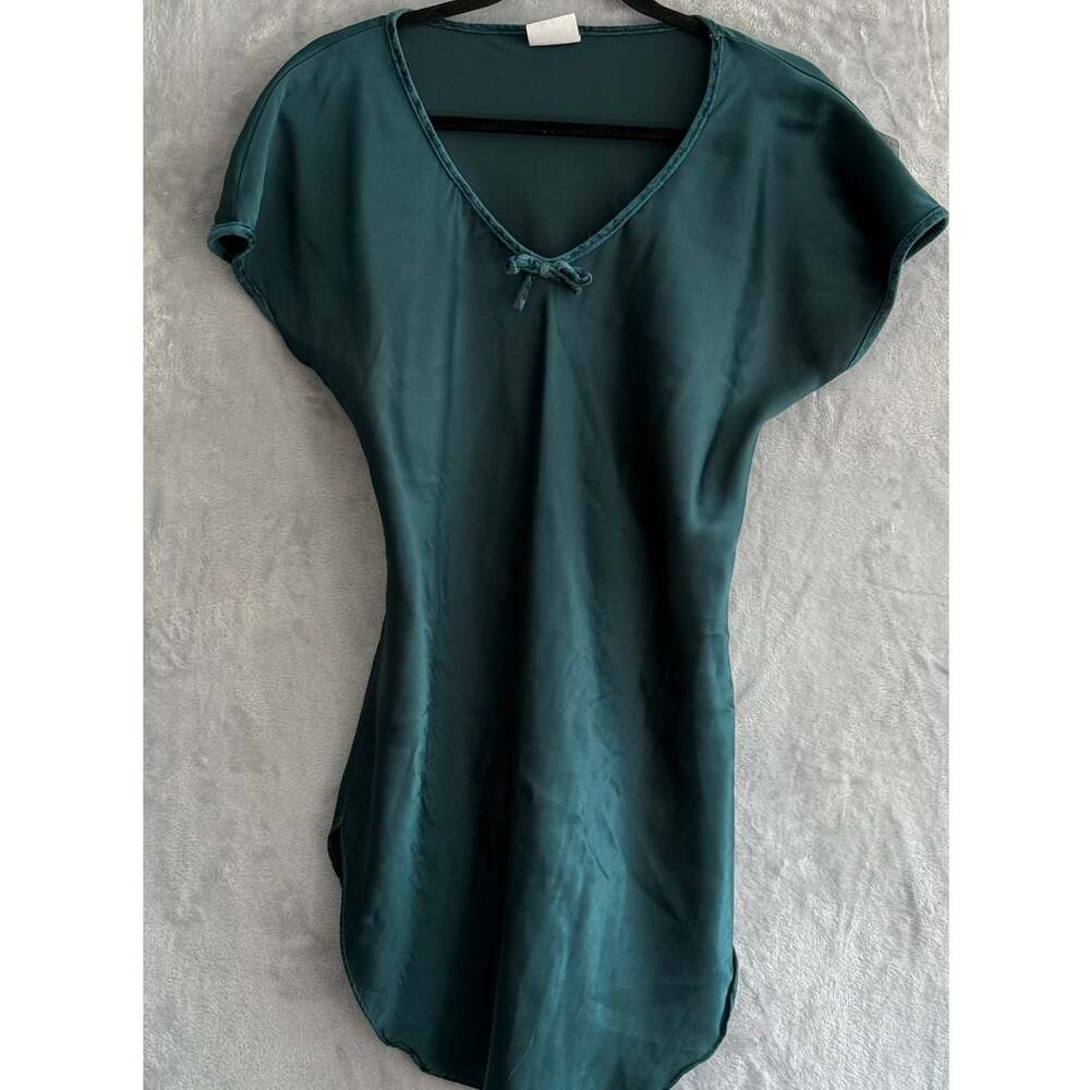 Emerald Green Slip Dress V Neck Short Sleeve Relaxed Curved Hem Drape Women's XL
